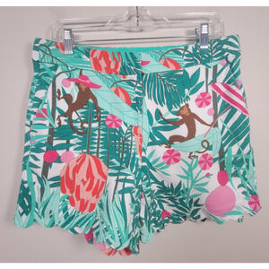 Talbots Scalloped Shorts Womens 6 Monkey Jungle Print Cotton Stretch Tropical